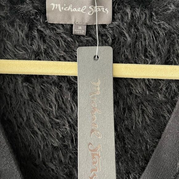 NWT Michael Stars black fuzzy cardigan snap front size medium - Picture 2 of 6